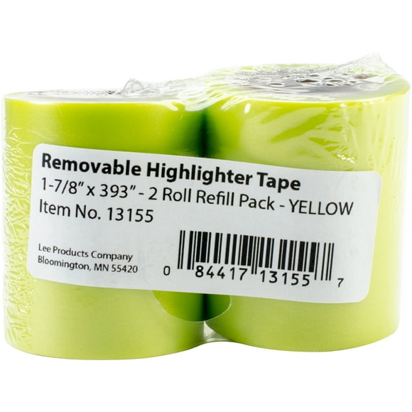 6 Tape Rolls Lee Products LEE13978BN Removable Highlighter Tape 